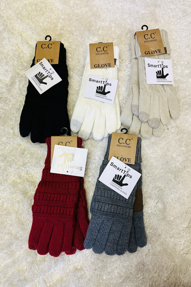 C.C. Lined Touchscreen Cable Knit Gloves : Pick Color