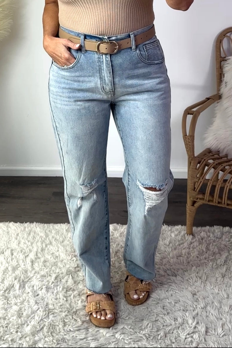 High Rise Raw Hem Straight Leg Jeans | Women's Denim | MILK MONEY